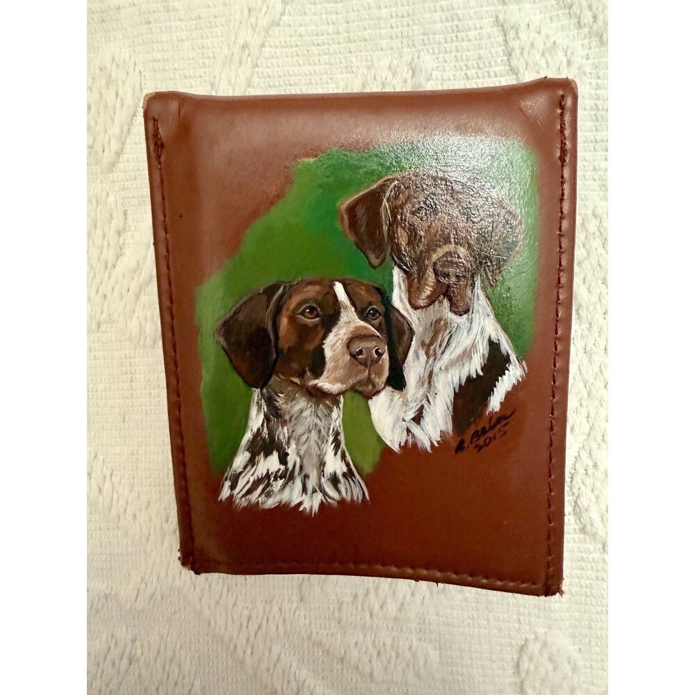 OOAK Hand Painted GSP Hunting / Bird Dog Wallet Money Clip Signed 2015 Dad Gift